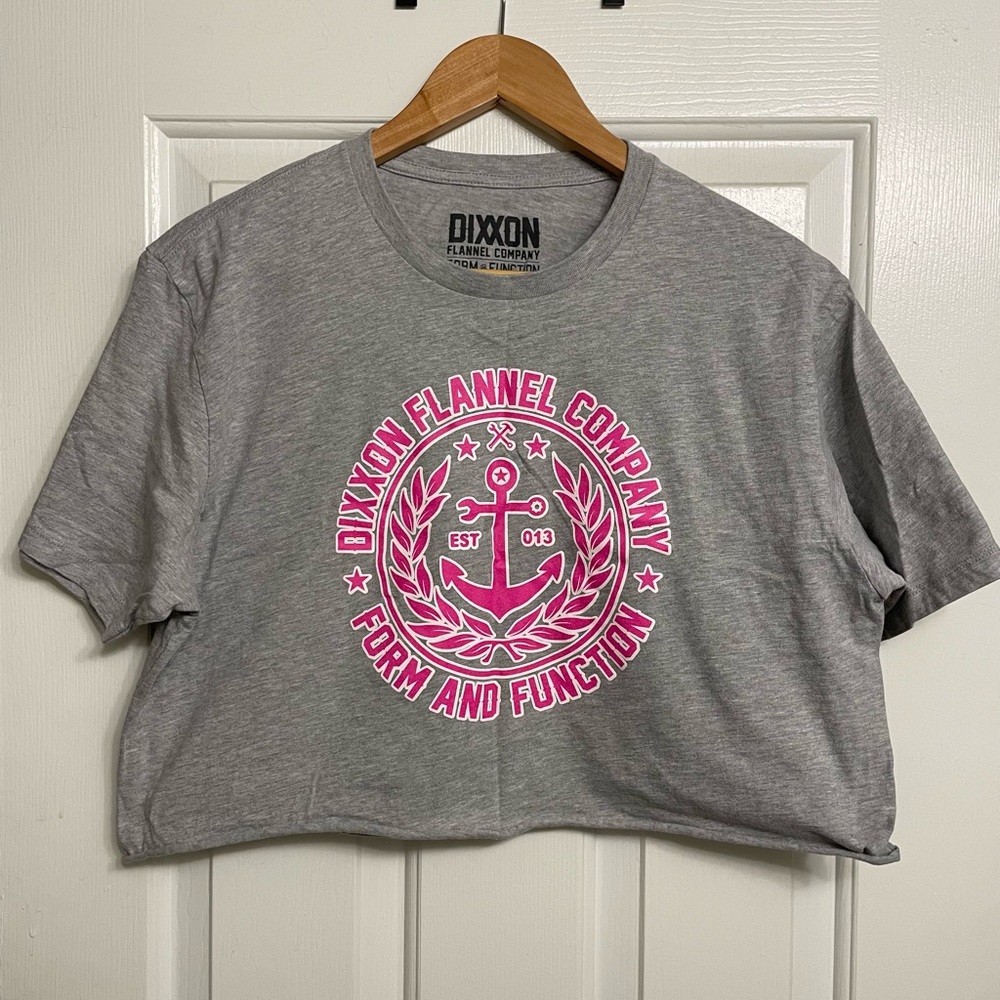 DIXXON Gray Tee with Pink Anchor Graphic